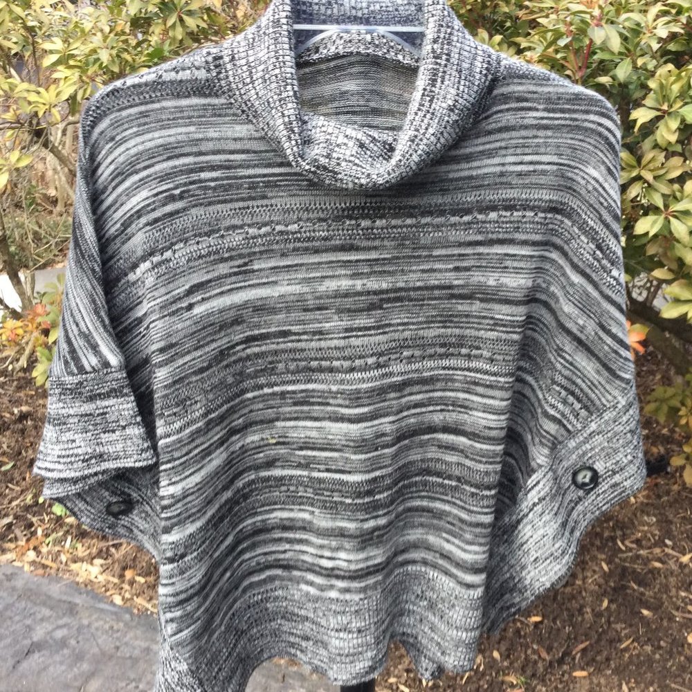 GW Sport Cowl Neck End Trim Cross Strip Poncho